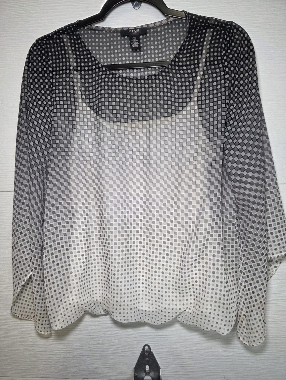 Alfani Gradient Black and White Polka Dot Sheer Blouse